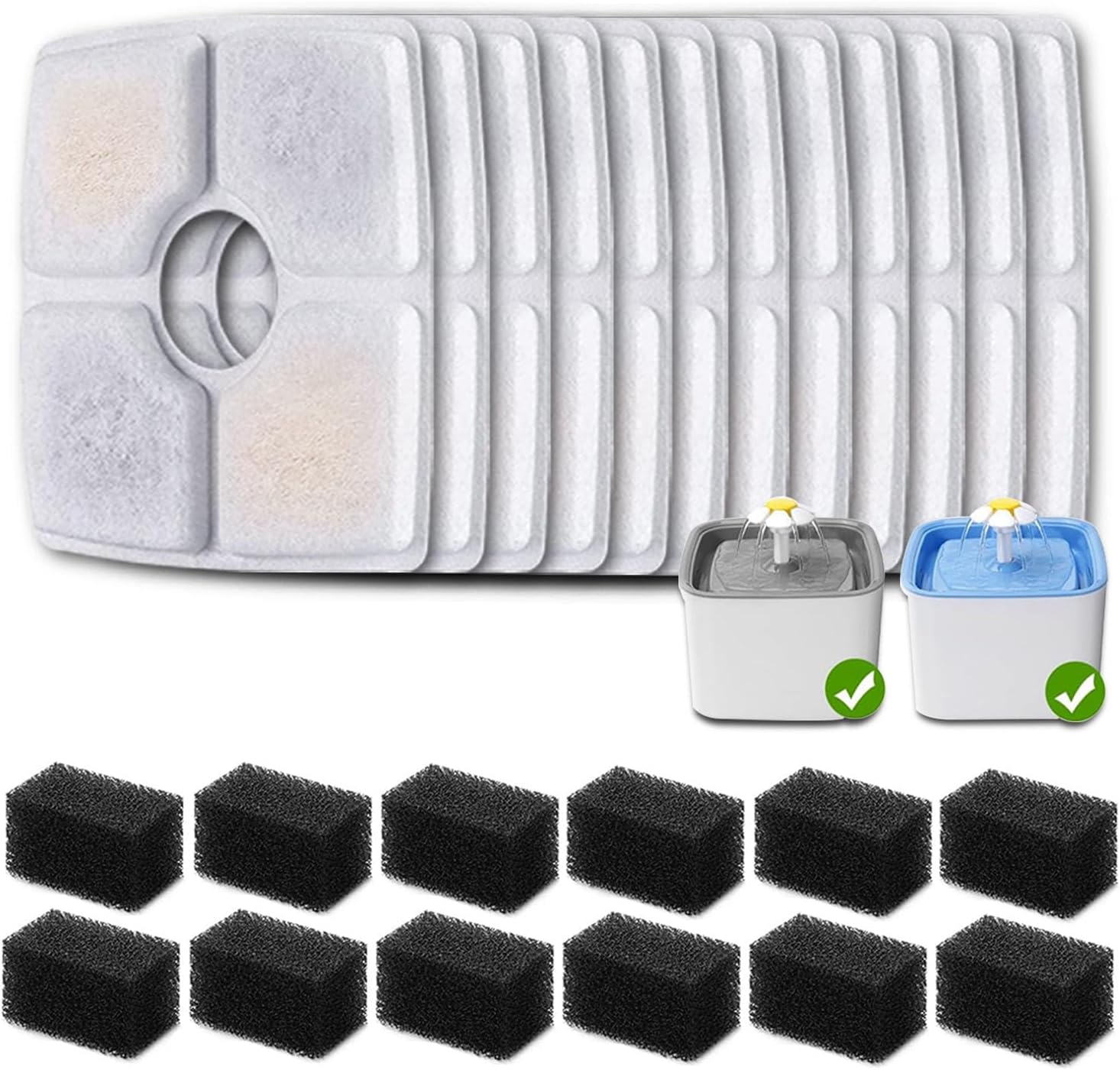 Pack de 12 Filtros de Repuesto y 12 Esponjas Prefiltro para Fuente de Agua Veken