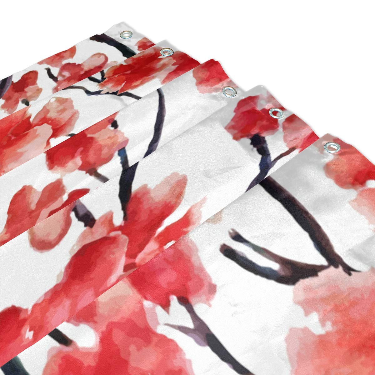 Tenda Doccia NEWTOO LYNT199-72 In Poliestere Con Motivo Rose: Impermeabile, 183x183 Cm, Bianco/Rosso