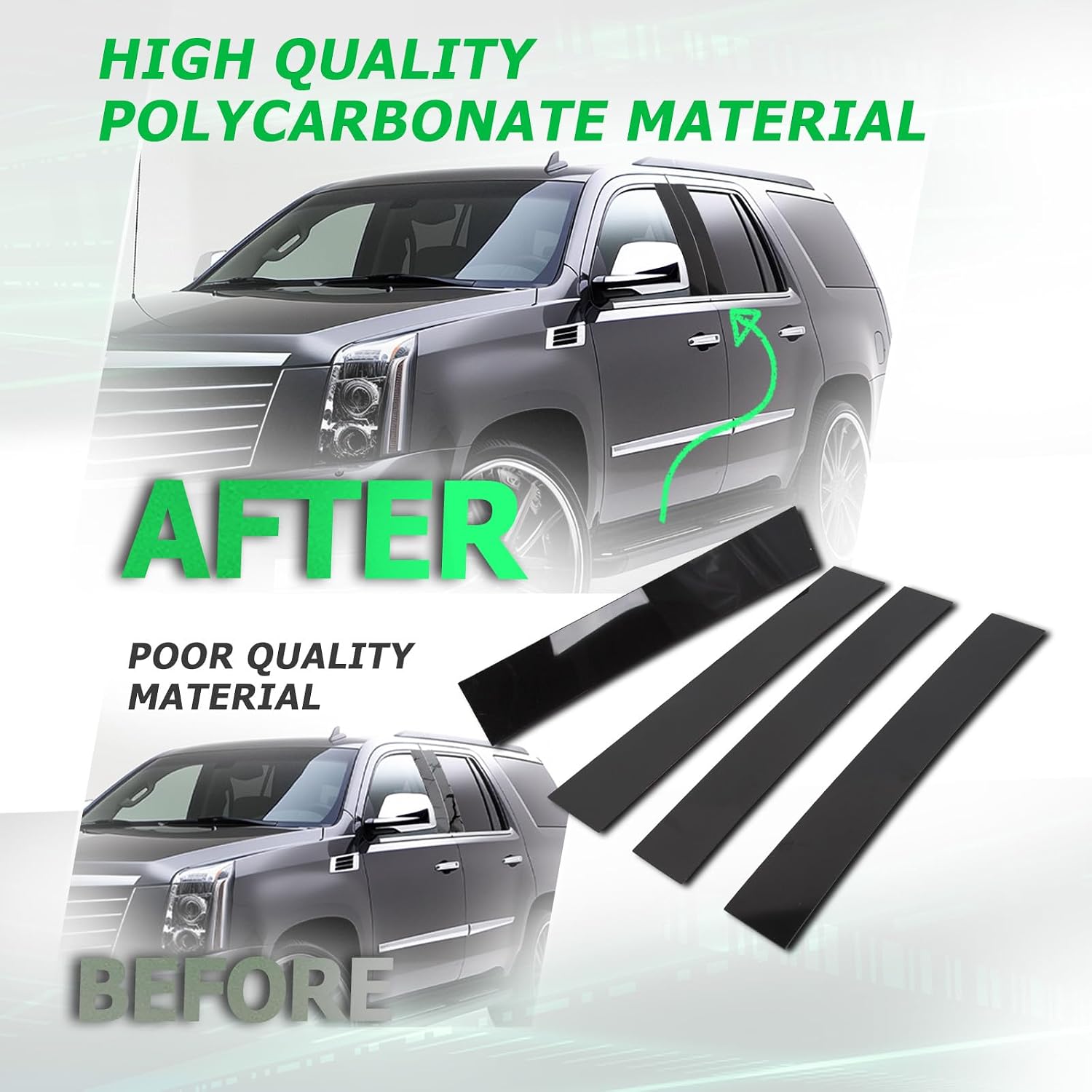 ECOTRIC 4PCS Pillar Post Molding Trim Compatible with 2007-2014 Cadillac Escalade Door Pillar Cover Applique (Glossy Black)