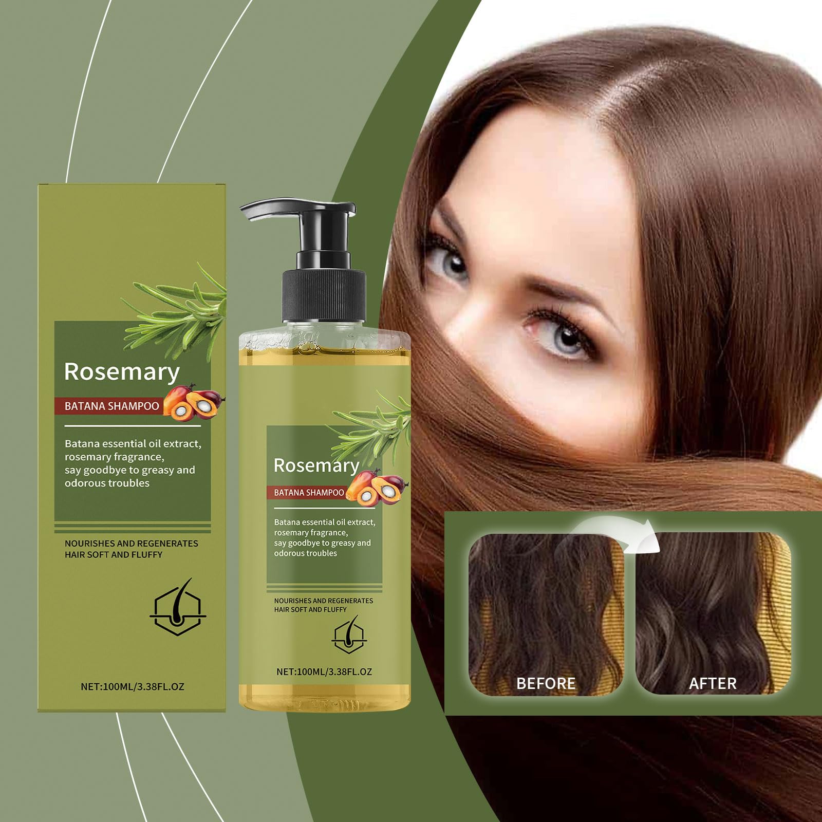 Root Revival Szampon, rozmarynowy szampon do porostu włosów, wzmacnia zniszczone włosy, głęboko nawilża, bez obciążania włosów, dla kobiet i mężczyzn, orzeźwiający i wygodny (12 szt.)