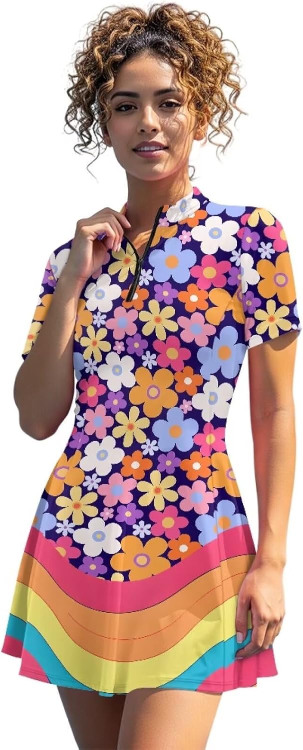 Stretch Golf Women Dress Multi-Sport Skort Dress Shorts Built-in Ball Pocket Summer Dresses Athletic Dresses