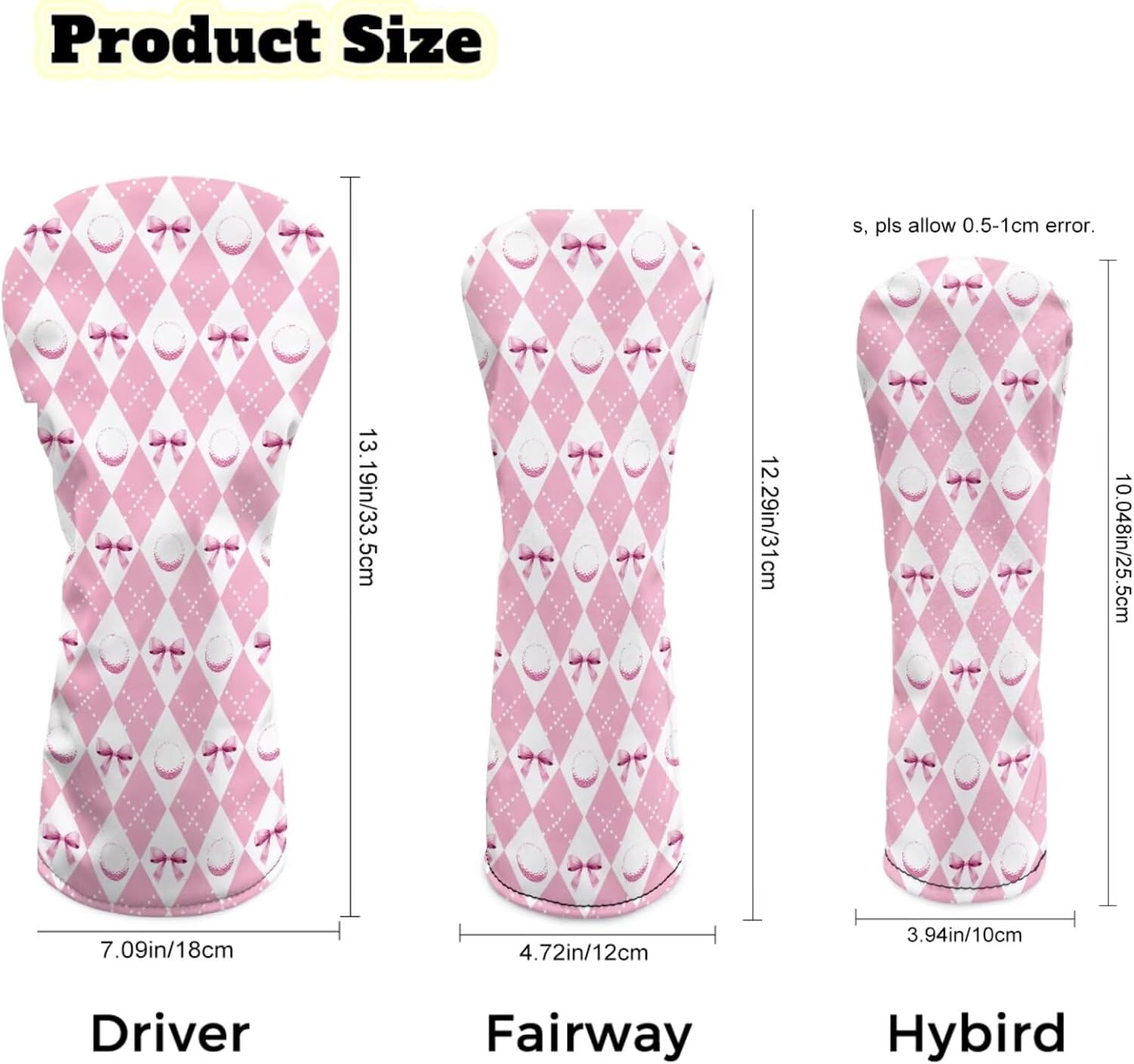 Rnyleeg Golf Club Head Covers for Women Driver Head Cover Leather Fairway Wood Headcover Hybrid Headcovers for Golf Clubs