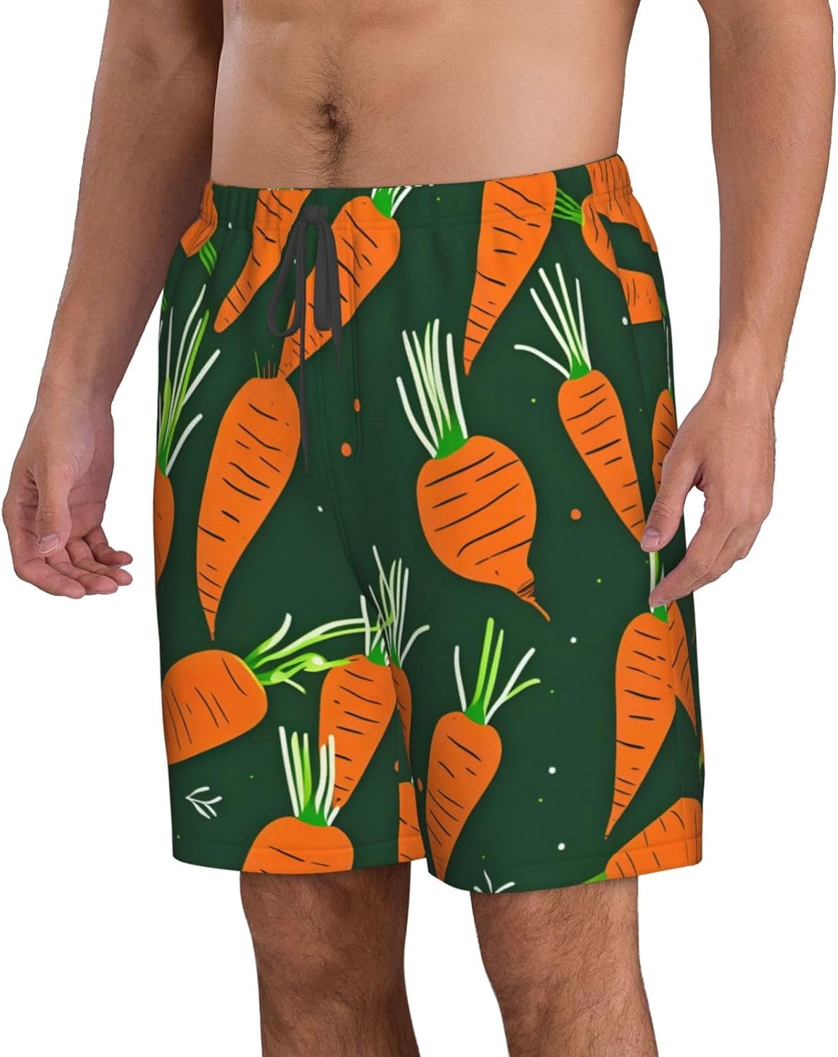 Happy Carrot Print Men's Quick-Drying Shorts Casual Beach Pants Stretch Waist Shorts and Pockets