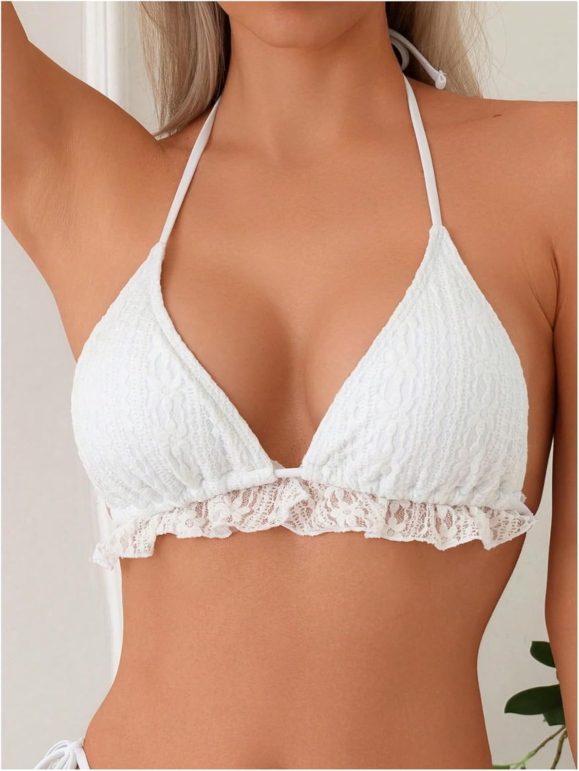 SHENHE Women's 3 Piece Swimsuits Triangle Halter Tie String Lace Bikini Set with Cover Up Sarong