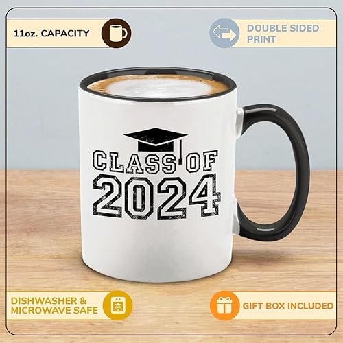 Miniatura 2 de shop4ever Class of 2024 - Taza de café de cerámica de graduación para graduados universitarios, graduados, 11 onzas (mango negro)