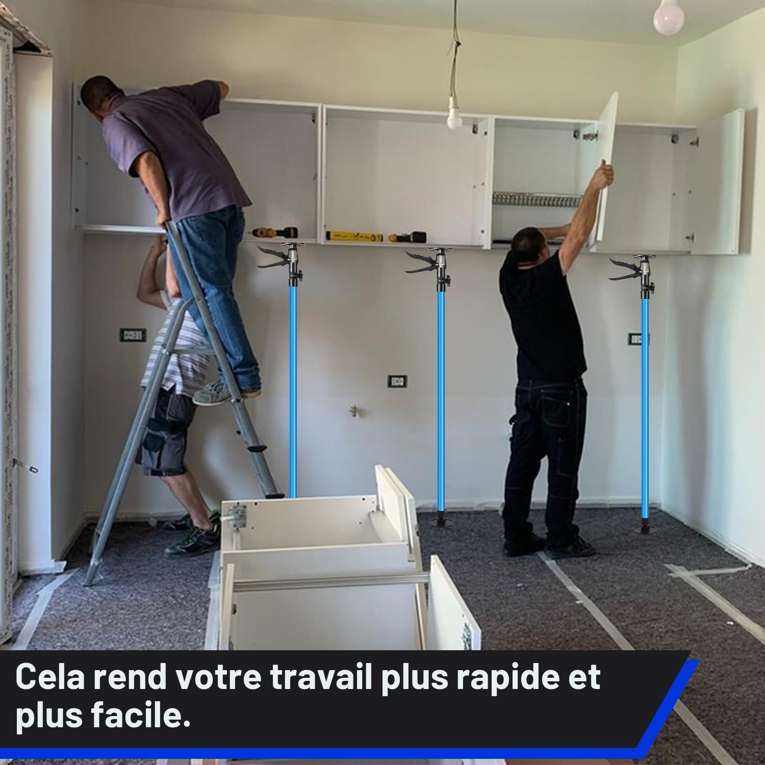 Lot de 2 étais de plafond - Étai de montage jusqu'à 50 kg de capacité de charge - Étais télescopiques jusqu'à 45° - Étai de montage 115-290 cm - Étai à une main pour murs, plafonds, étais