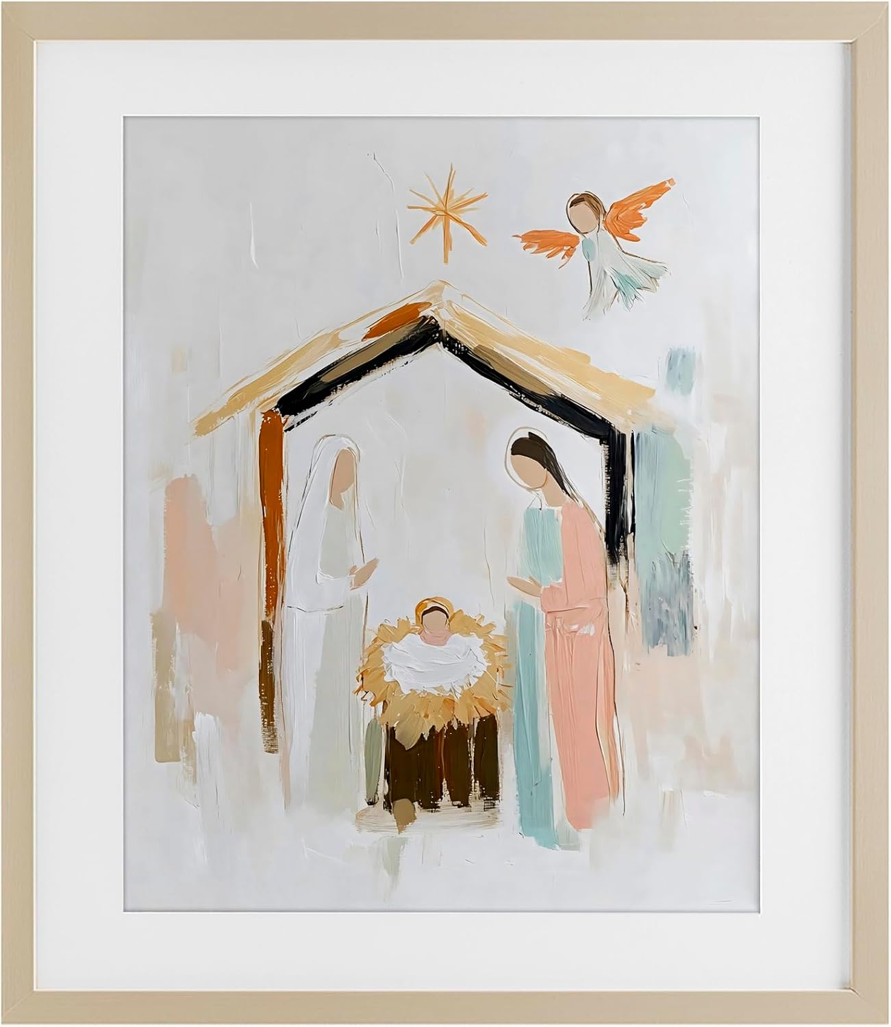 Stupell Industries Holy Nativity Abstract Scene Birch Framed Print Under Glass, design by Creative Studio, 16 x 13
