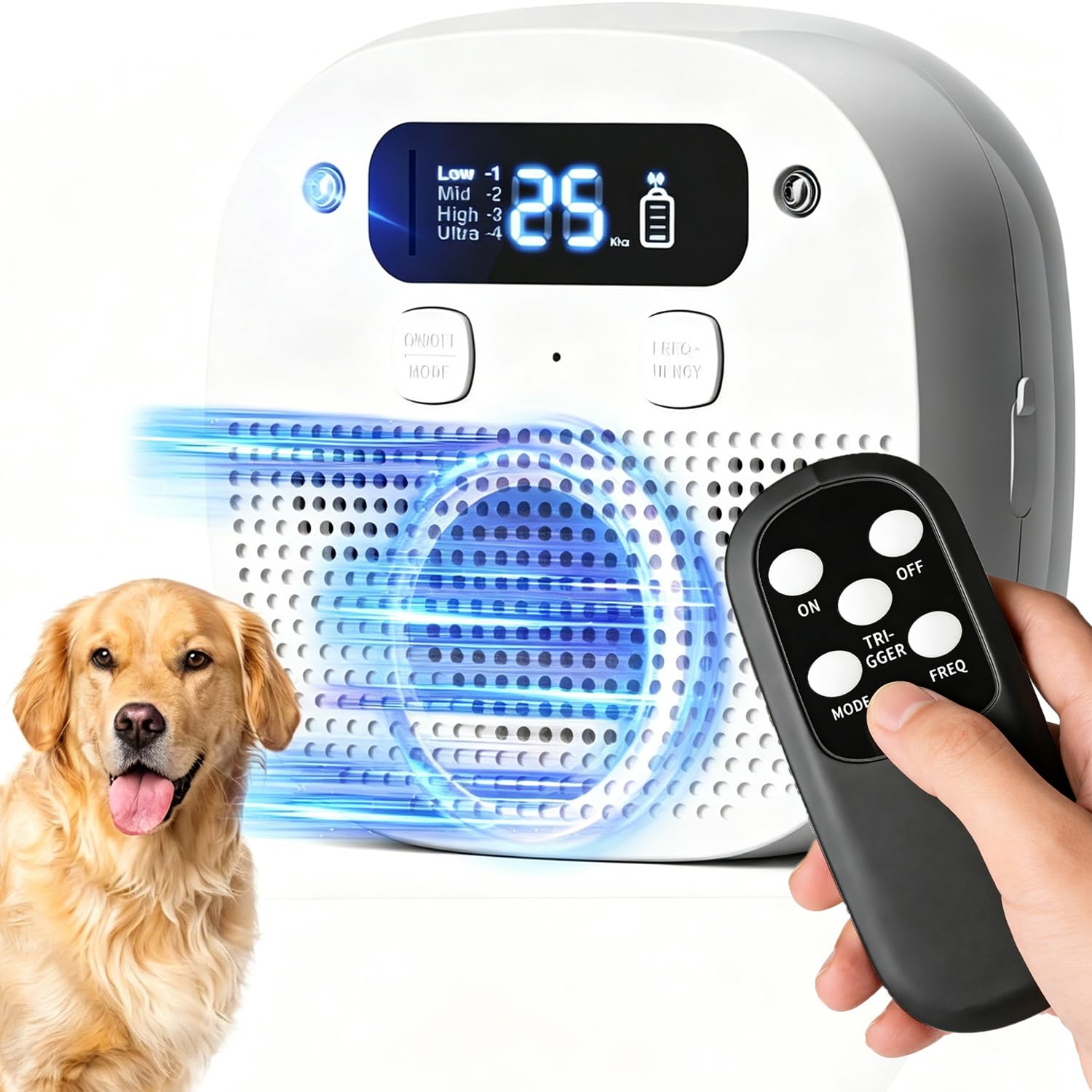 Photo 1 of LAOFAN Dog Barking Control Devices, Anti Barking Device for Dogs with Remote Control, Ultrasonic & Sensor Technology, Rechargeable, Adjustable Modes & Frequencies, Bark Box Indoor Outdoor (Ivory)