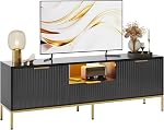 Bestier Fluté TV Stand pour les téléviseurs 55/60 pouces, Modern Entertainment Center avec rangement, Glossy Media Console Table avec motif de vague pour le salon & Chambre à coucher, noir