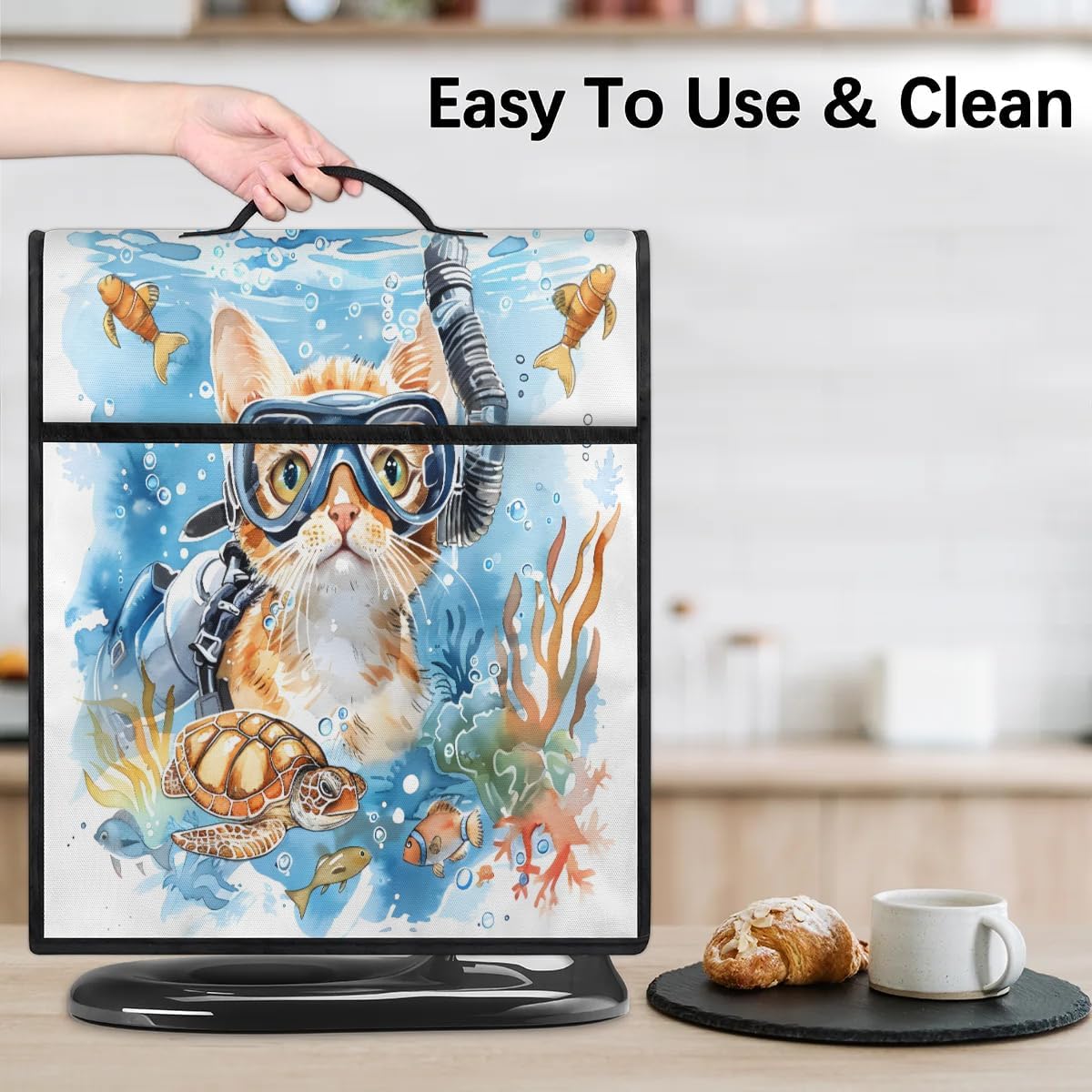 Kitchen Aid Cover 6-8 Quart Ocean Animal Cat Stand Mixer Dust Cover Of Mixer Washable Kitchen Appliance Covers Food Processor Covers with Top Handle Kitchen Aid Mixers