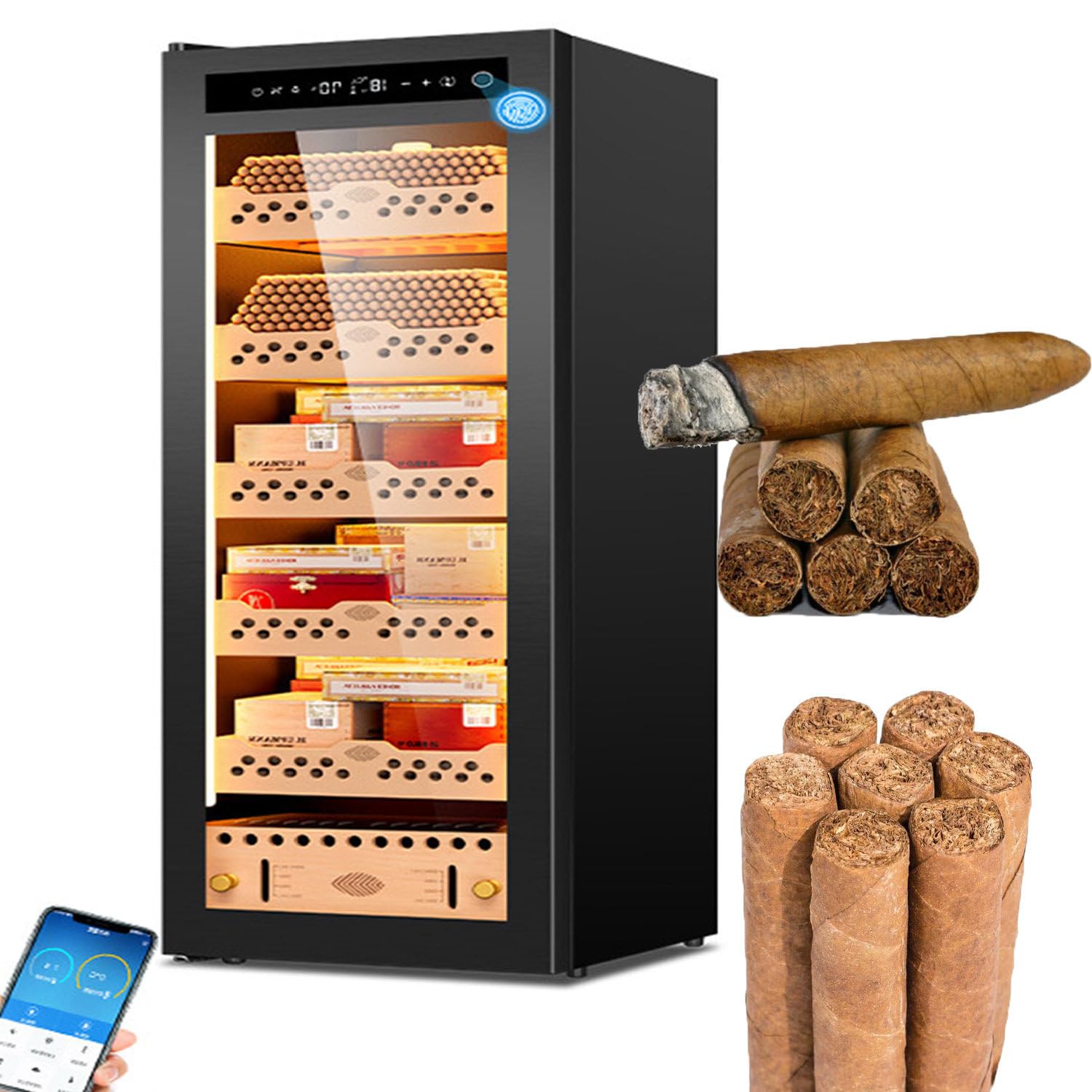 Humidificador termostático con refrigeración, Mueble eléctrico para Puros, con Control de Temperatura y Humedad, Ideal para oficinas, Salones, Tiendas y Bares de Puros. 138C