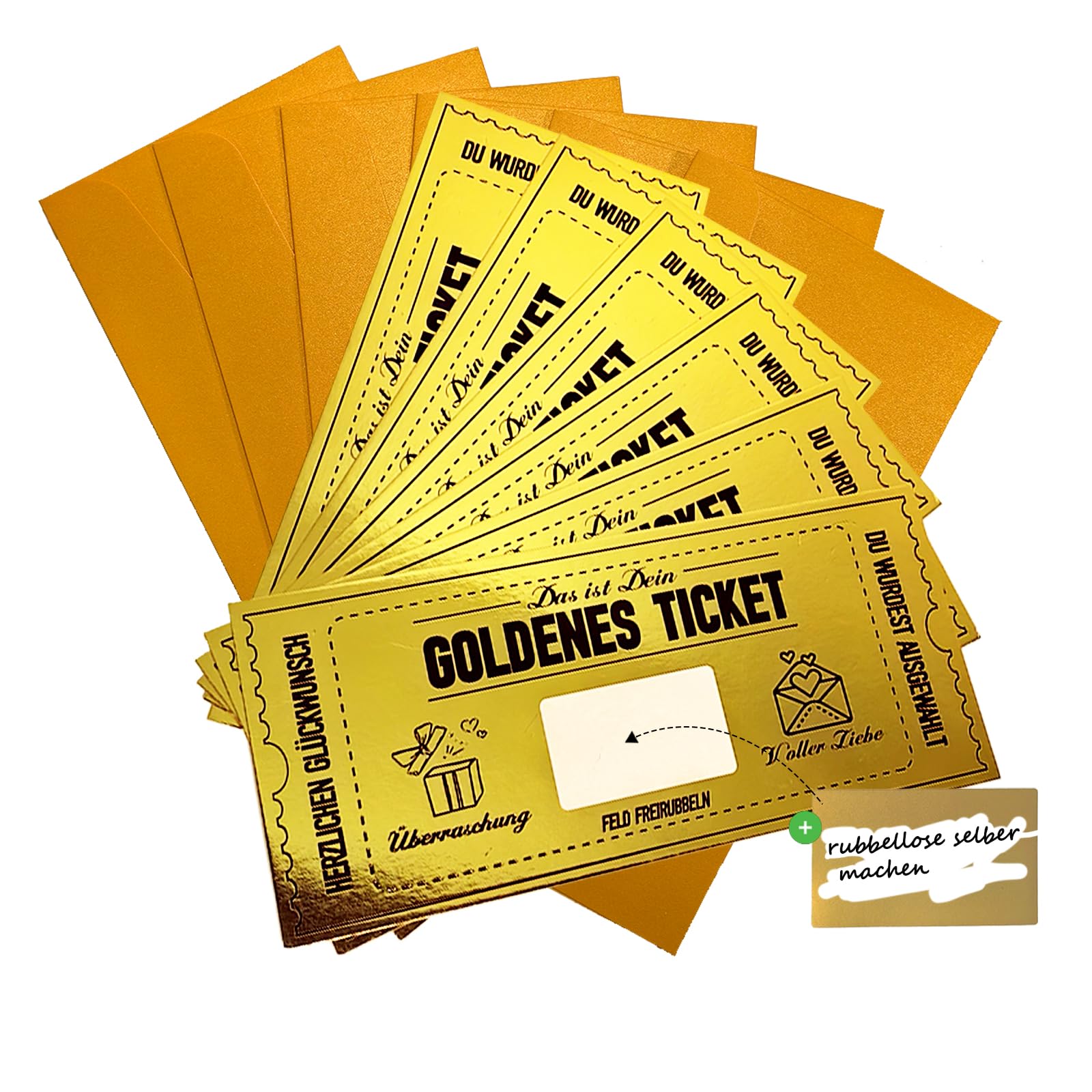 Pack of 6 Golden Ticket Scratch-Free Voucher Card Gift Voucher Travel Voucher to Fill Yourself Birthday Card Golden Ticket with Envelope Gift Idea for Girlfriend, Mum, Child