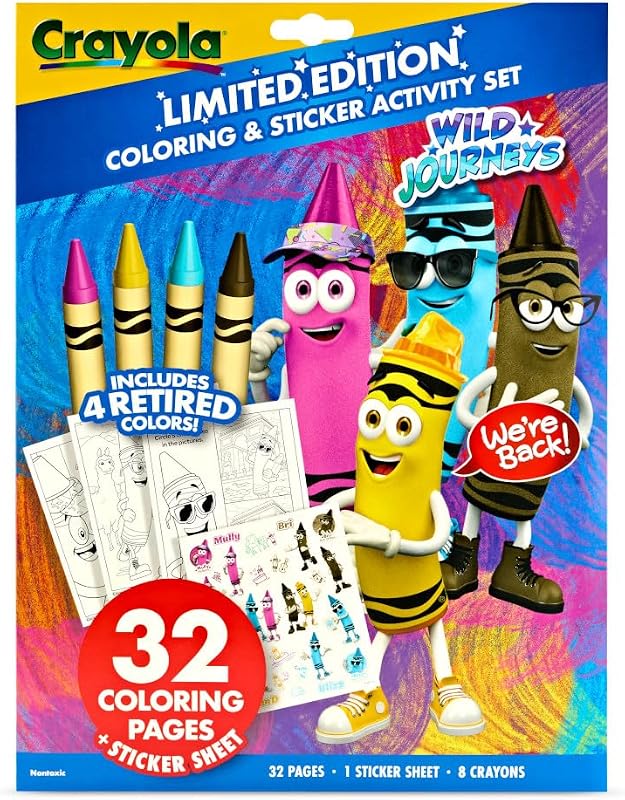 Retired Colors Coloring & Activity Set, Retired Crayons & Stickers, 32 Pgs, Gift for Kids Ages 3+