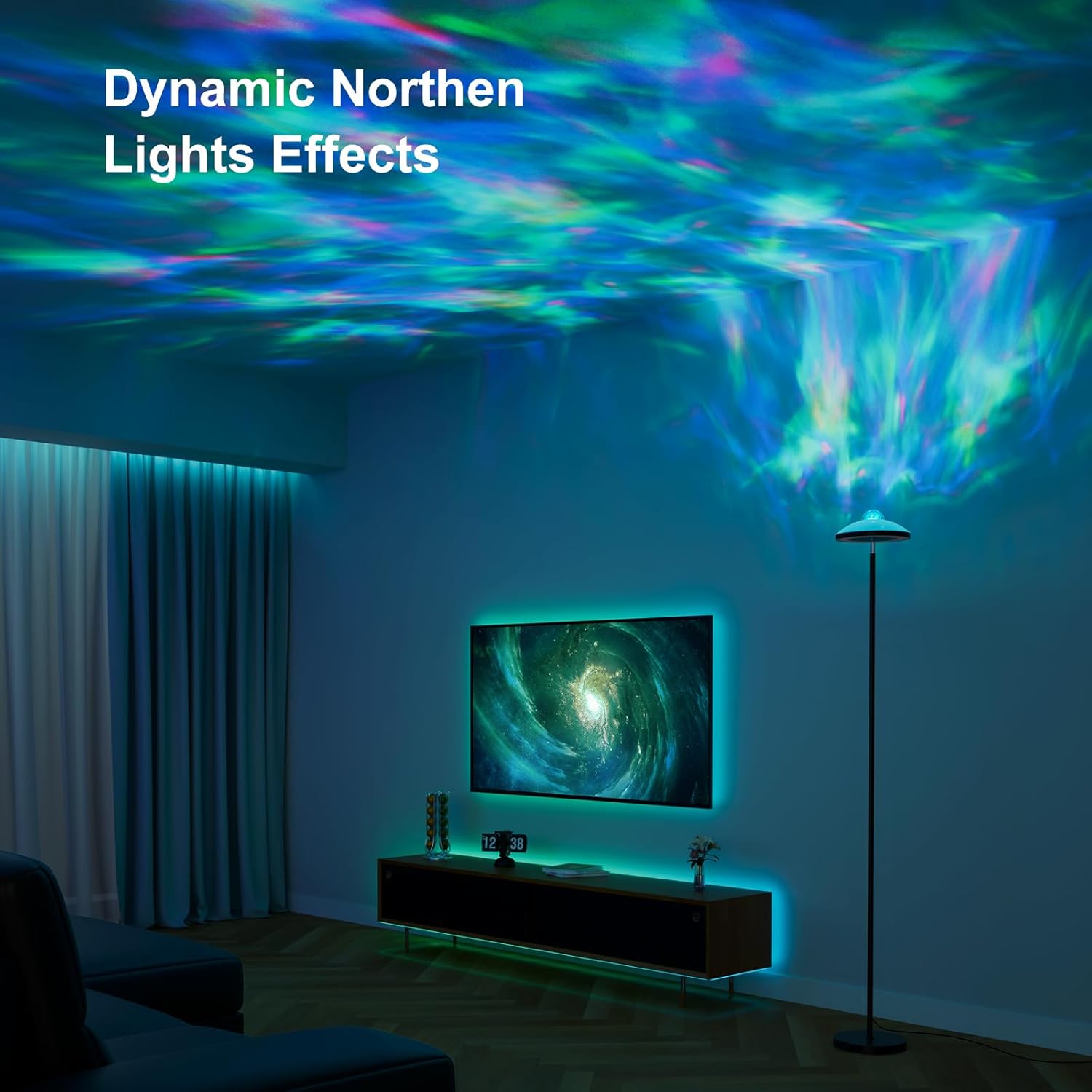 DUSKTEC Floor Lamp with RGB Star Projector, 15W 1400LM Dimmable 4 Color Temperatures LED Standing Lamp with Remote, Modern Tall Corner Lamp for Living Room, Bedroom, Office (Black)