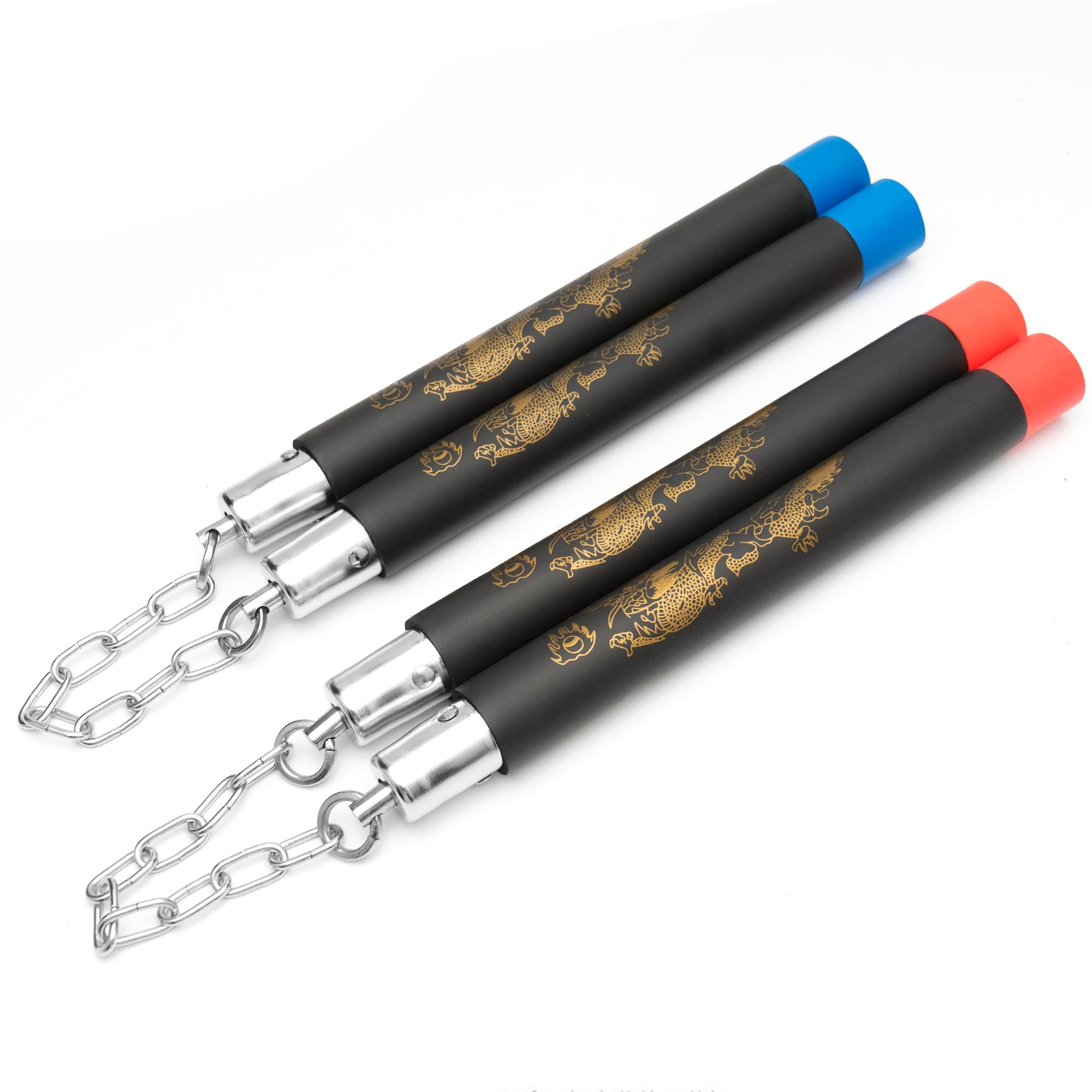 DesertBoy 2 PCS Foam Portable Training Nunchaku Two-knot Practice Nunchuck with Steel Swivel Chain for Beginners Kids Kung Fu Lovers（With Patterns）