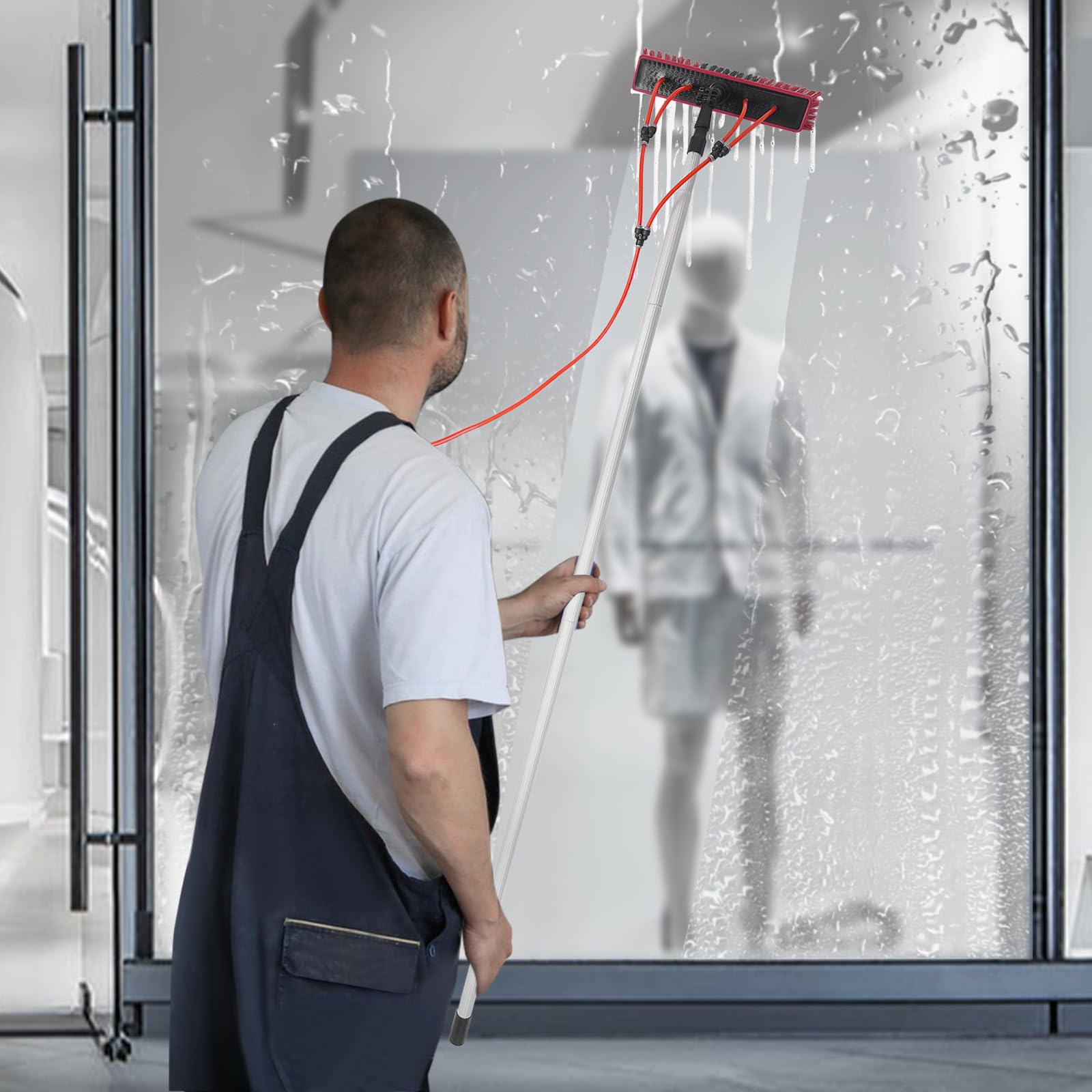 HANGKAI Suministro de agua, barra telescópica con cabezal de cepillo universal ajustable 180°, barra telescópica, juego de limpieza de ventanas con 8 polos de hasta 7,4 m, cepillo de limpieza de agua,