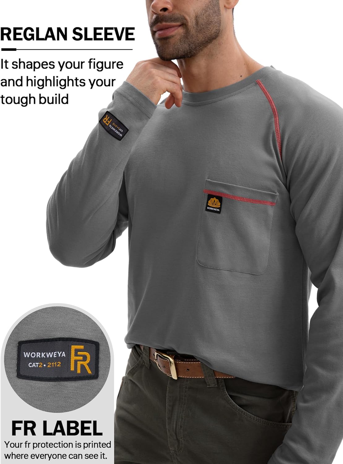 WORKWEYA FR Shirts Flame Resistant Shirt 6.5oz Men's NFPA 2112/CAT2 Long Sleeve Shirt - Image 4