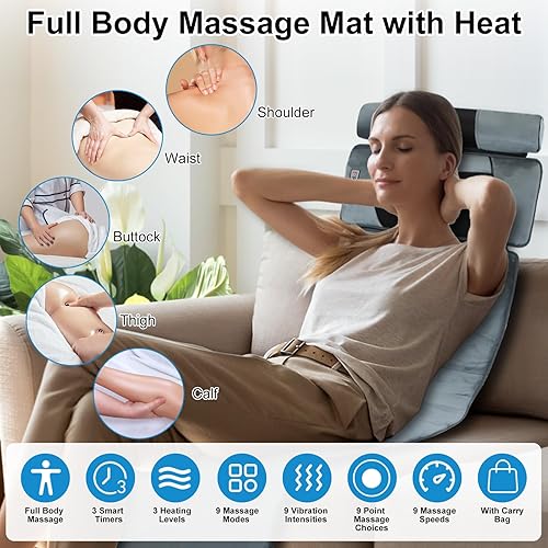 Miniatura 3 de Alfombrilla de masaje de cuerpo completo con calor, almohadilla de masaje eléctrica para cuello, espalda, pies y alivio del dolor de cuerpo