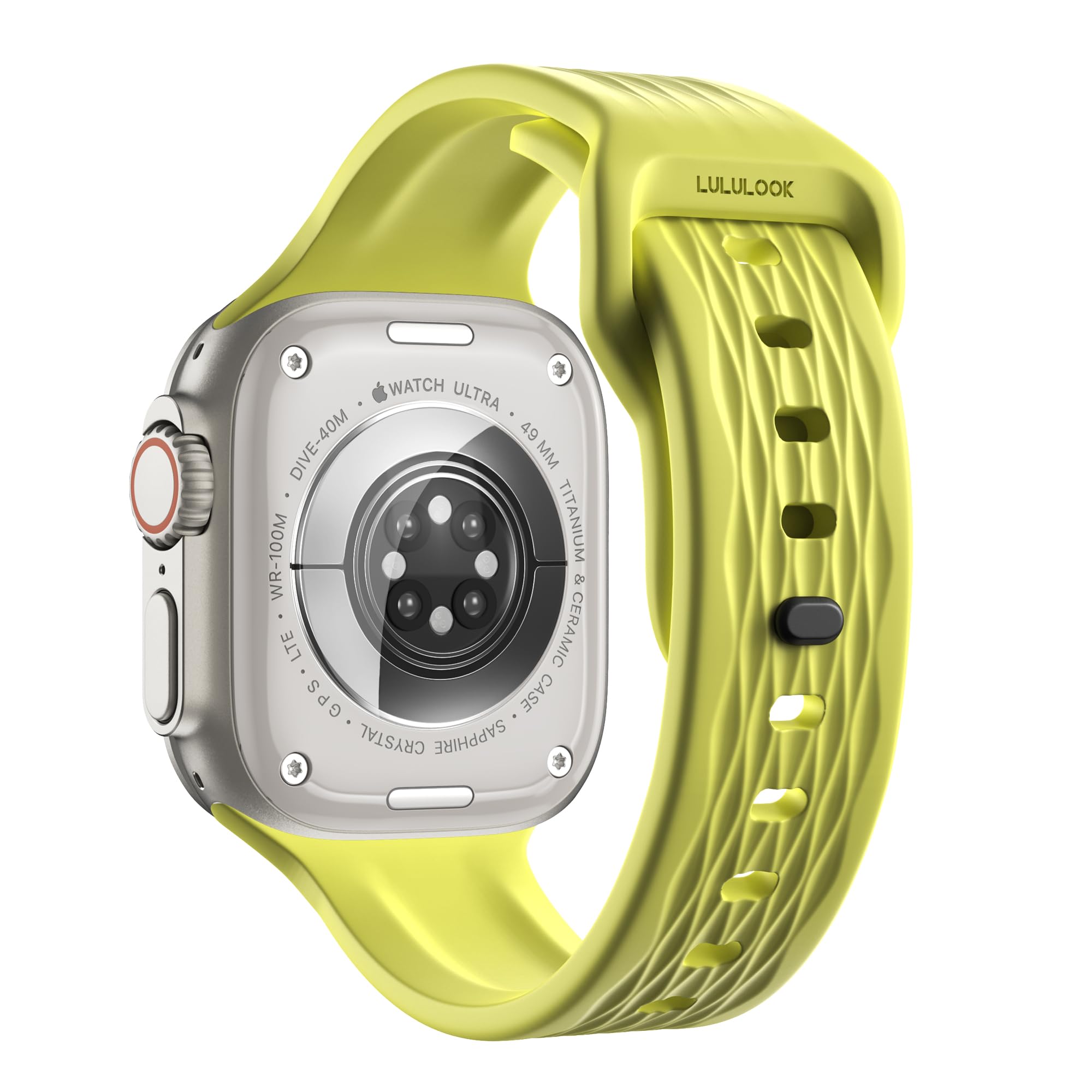 LULULOOK Cinturino in Elastomero Fluorescente per Apple Watch, [Connettori in Titanio] Morbido e Piacevole, Traspirante, Prezioso, Cinturino per Apple Watch 44 mm, Ultra, Serie 9 (49mm 45mm 44mm 42mm)