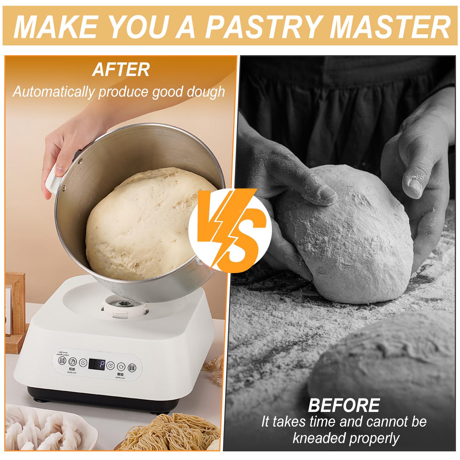 Edelstahl Teigmehl Mixer, 7L Teigknetmaschine mit Fermentierungsfunktion, Edelstahl Teigmaschine mit Timing, Touch Panel, auswechselbarer Klinge für das Backen zu Hause