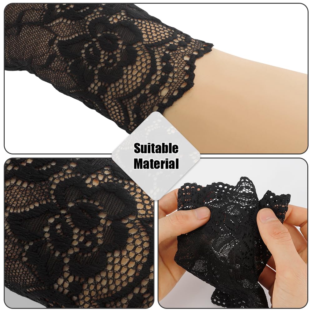 zavehony Black Gloves, Fingerless Gloves, Lace Gloves, Women Accessories, Black Fingerless Gloves for Wedding, Tea Party, Cosplay, Halloween, Costume, Opera Evening Prom, 2 Pairs - Image 3