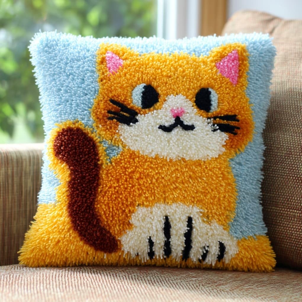 WallustrioaW Latch Hook Cushion Kits,Cute cat