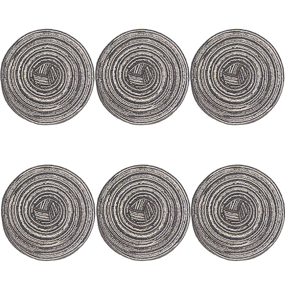 SCF2017 Set of 6 Round Woven Cotton Yarn Coasters for Drink Cup Mats 11cm Small Cute Placemats(Black)