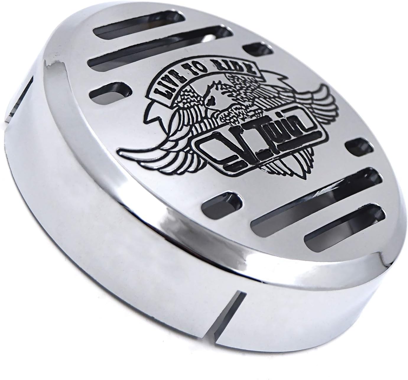XKMT-Chrome Horn Cover with Black Logo Compatible With 1998-2013 V-Star 650 / Classic/Custom 1999-2009 V-Star 1100 / Classic/Custom/Silverado 1995-2006 Vulcan 801 [B01J3CMW74]