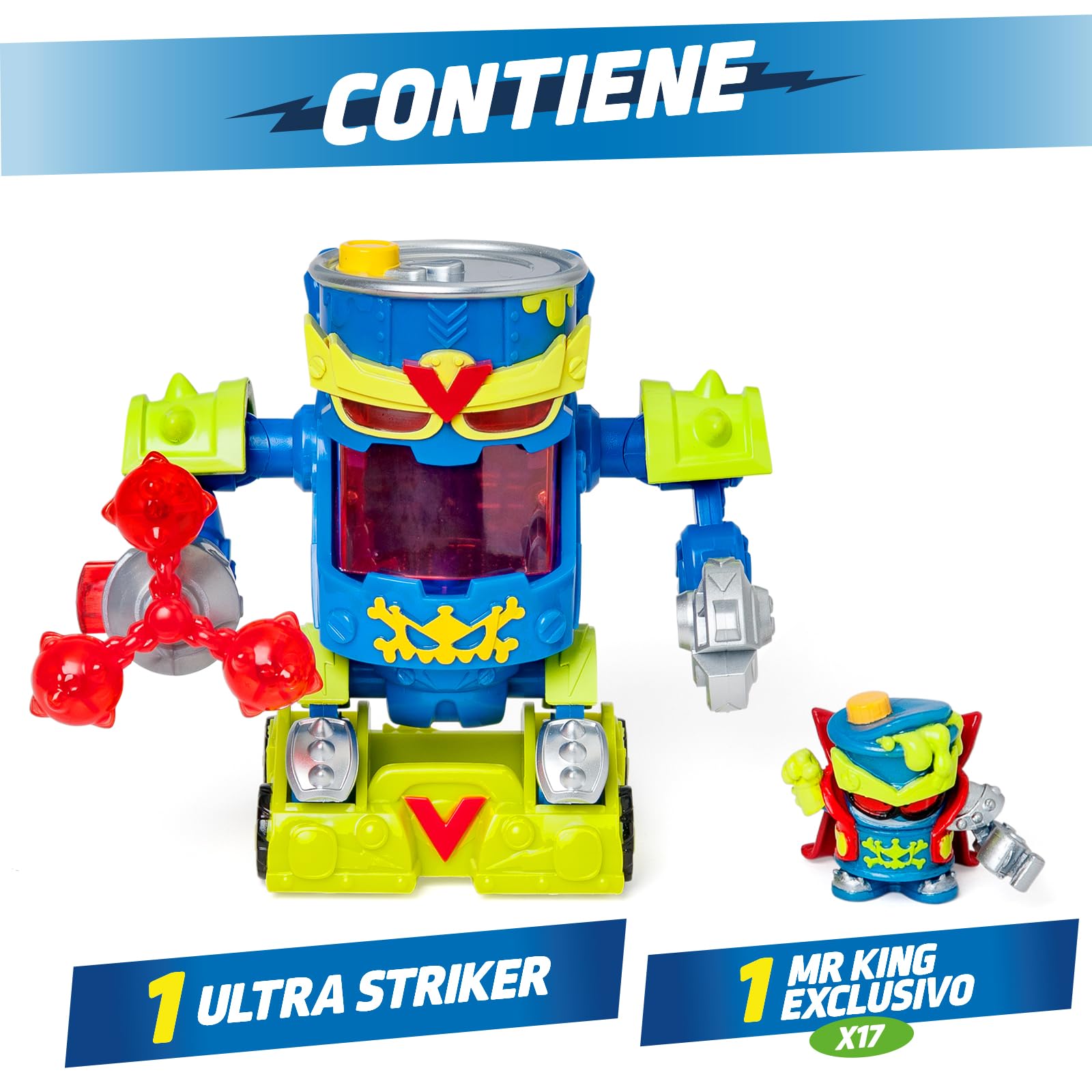 SUPERTHINGS – Ultra Striker Mr. King. Robot Ultra Striker de Mr. King de la Serie de TV “SuperThings Kazoom Power”. Contiene 1 Ultra Striker Robot, 1 Mr. King Exclusivo