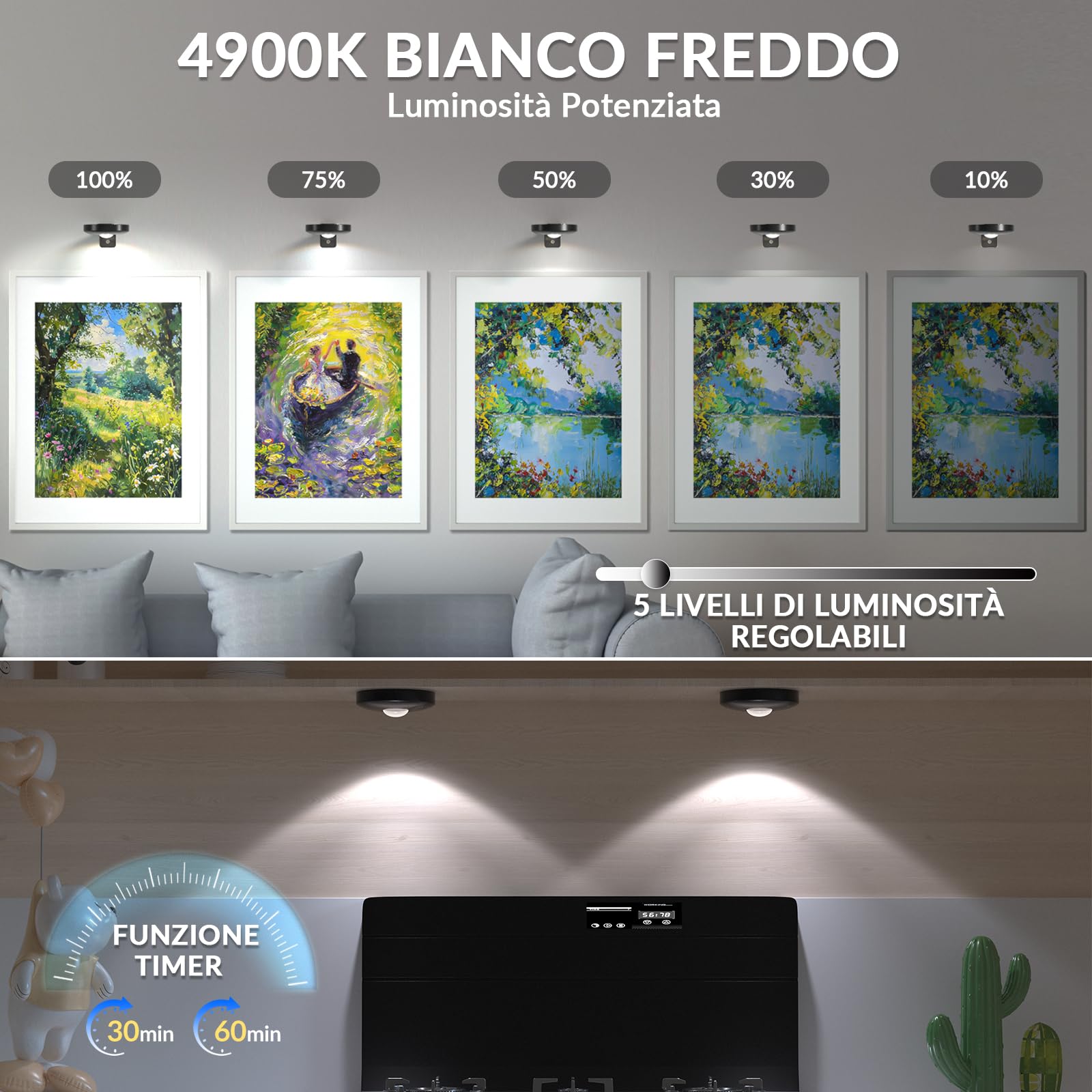 3 Pezzi Luce per Quadri Senza Fili con Telecomando Luci per Quadri Senza Fili Ricaricabili con Timer, 12 colori RGB LED Luce per Quadri a Batteria, Magnetic Painting Light per Cornici Cucine Vetrina
