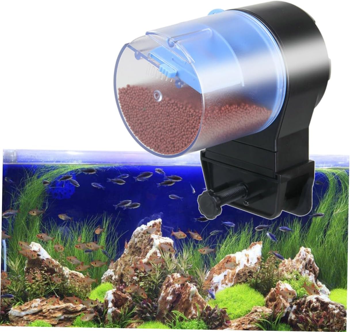 Automatic Fish Feeder for Aquarium Timer Controlled Dispenser Battery Operated Blue for Various Fish Food Feeding Hours Convenient