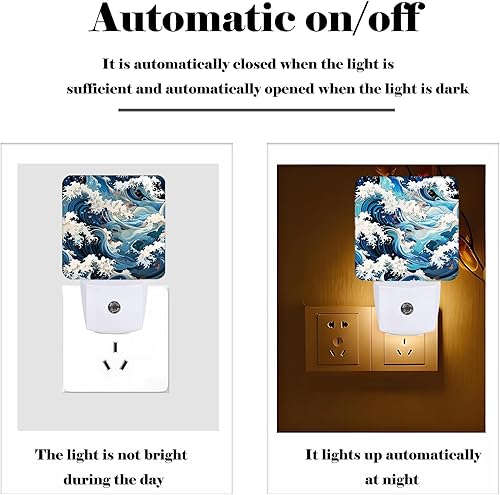 Miniatura 3 de Luz nocturna de movimiento de ondas, luces nocturnas enchufables con sensor de atardecer a amanecer para escaleras, pasillo, dormitorio, ideal para