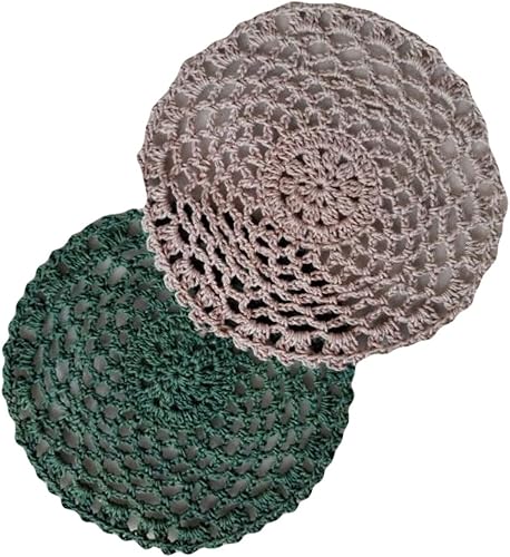 Mantel redondo de 4 piezas hecho a mano con encaje de ganchillo vintage para cocina, cena, mantel individual para mesa (color verde oscuro, tamaño