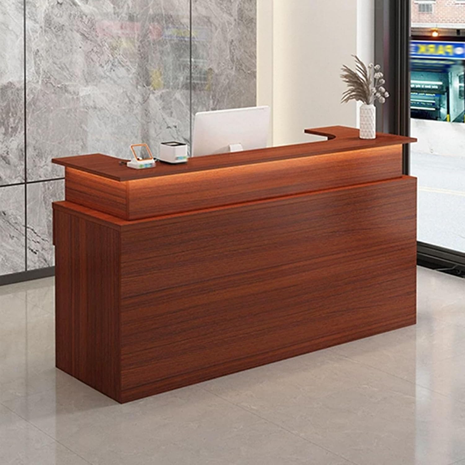 Reception Desk, Front Counter, Retail Counter, Cashier Counter Desk with Storage Spaces, Corner Reception Desk, for Salon, Lobby, Shop, Office Reception Room(Gray,110cm/43.3in)