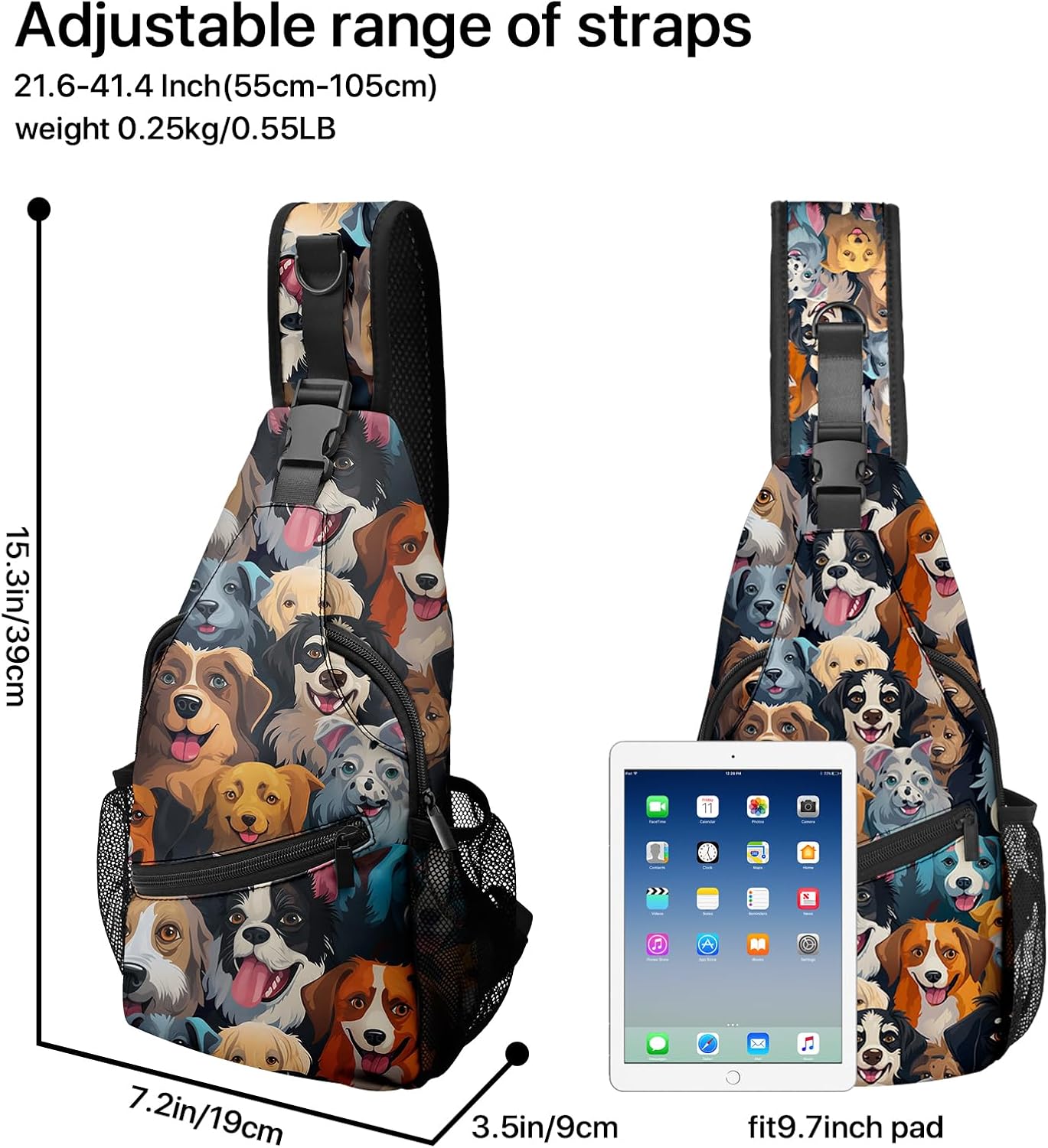 Colorful Dog Sling Bag travel Crossbody Backpack Casual Daypack for Women with Strap Lightweight Outdoor Hiking Climbing Runners