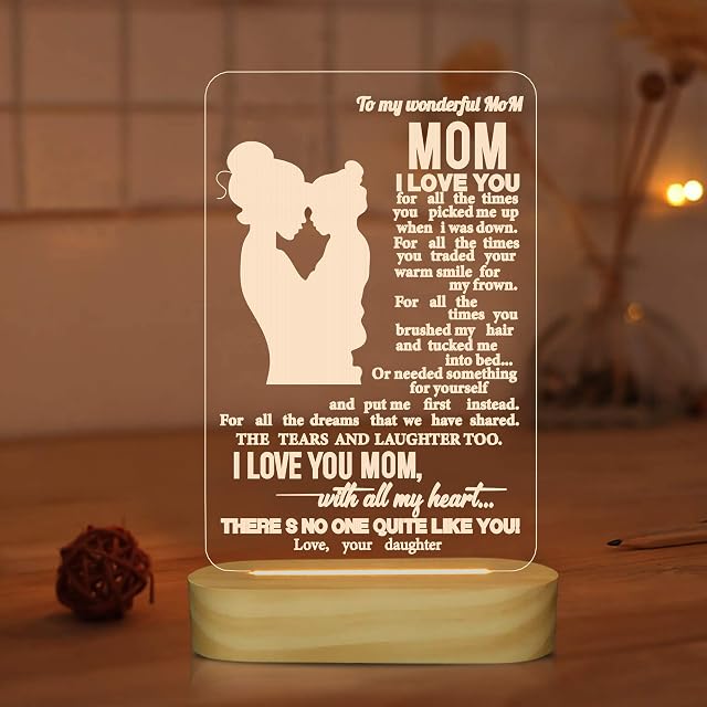 Mom Gifts from Daughter,3D Night Light Warm Color Illusion Optical Table Lamp for Women Mommy Mother's Day Birthday Present
