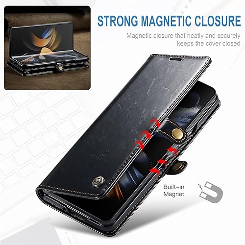 Miniatura 2 de Kowauri Funda para Samsung Galaxy Z Fold 4 5G, piel sintética, tipo cartera, con tarjetero y función atril, cierre magnético, protección a prueba de
