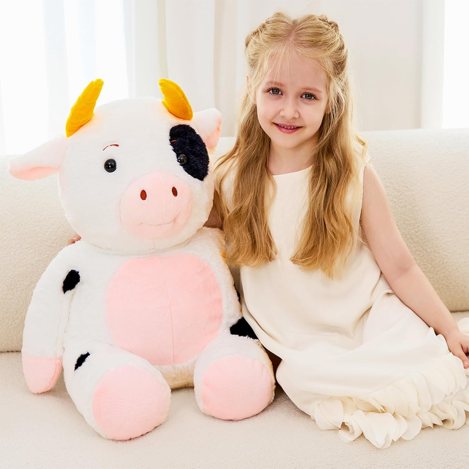JOD® Weighted Cow Stuffed Animals 27 inch 5 lbs Weighted Plush Toy – Large Cute Cow Plush Pillow, Soft Kawaii Weighted Plushie Gift for Kids & Adult (68CM)