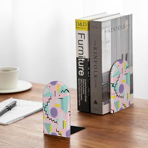 Miniatura 5 de Wood Bookends for Shelves, Retro 80s Decorative Non-Slip Book Holder/Stopper/Stands for Office Home Decor, Aesthetic Book Ends, Desk Organizers,