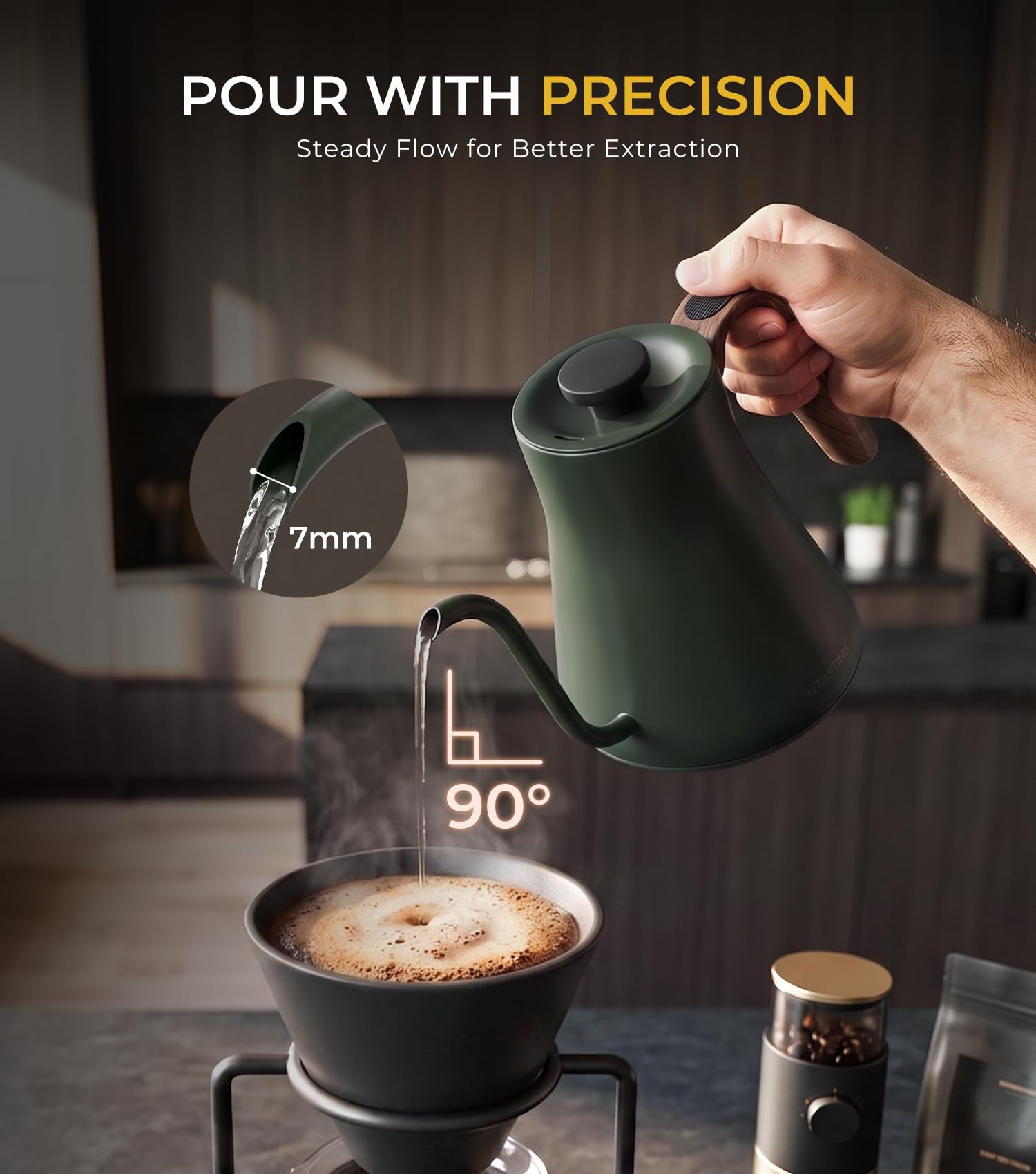 Epeios Gooseneck Electric Kettle 1°F Temperature Control,1200W,0.9L,Green | Rapid Heating, for Pour Over Coffee & Tea,Hot water Boiler,Brew Timer, 304 Stainless Steel Interior, Auto Shut-Off