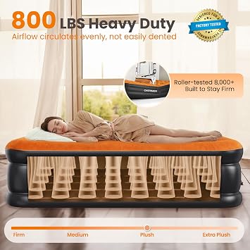 CHERIMOR Queen Air Mattress with Built-in Pump, 18 Raised 800 lbs Support | Stable Edge Design, 48-Hour Leak-Tested PVC, 3-Minute Fast Setup, Compact Fold Easy Storage, Durable for Home Guests & Travel