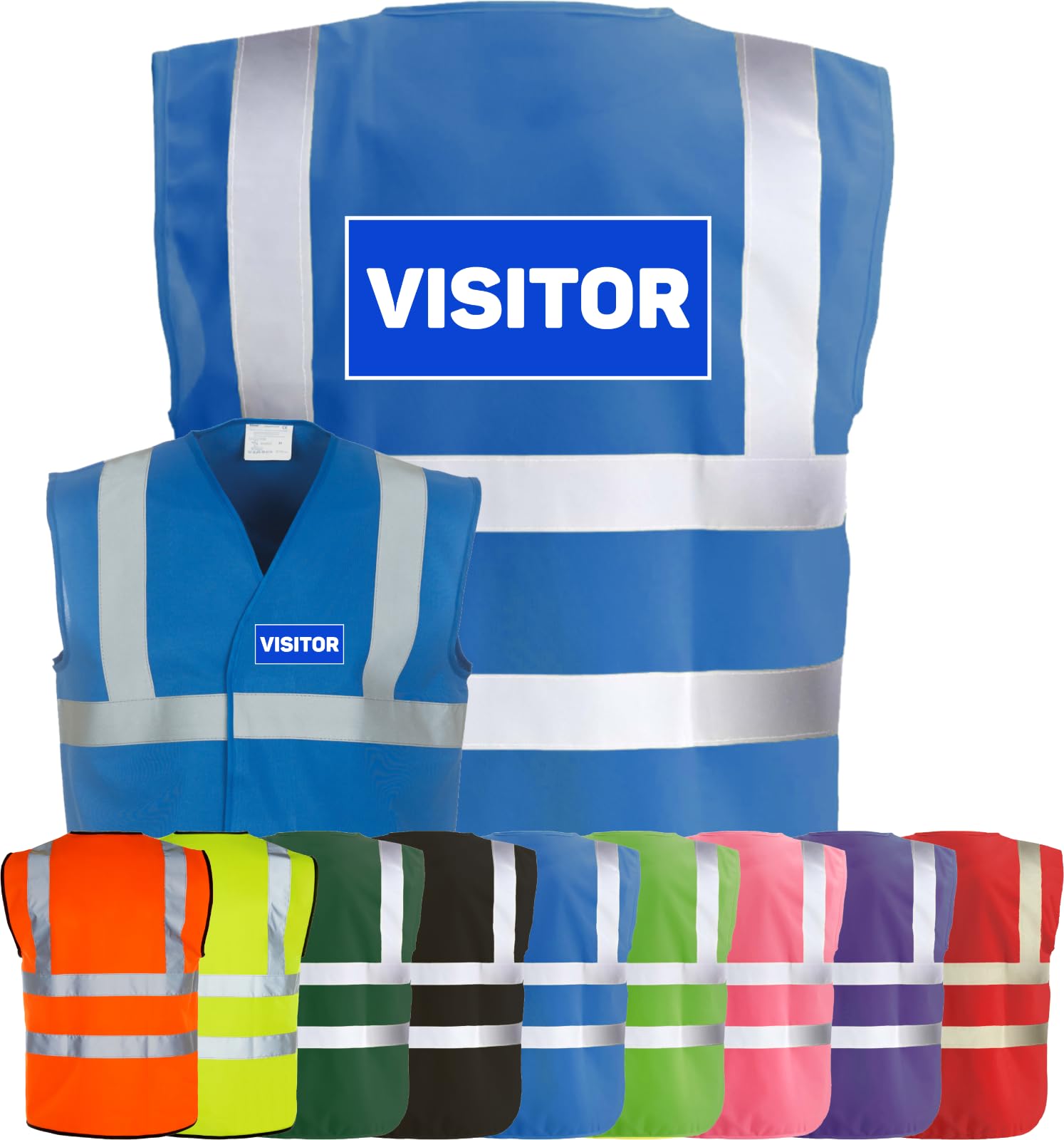 Corporate Togs VISITOR Printed Hi-Vis Safety Vest, Safety Apparel with 2 Band & Brace Reflective Strips, Fully EN471 Health & Safety Compliant | Protective Safety Wear