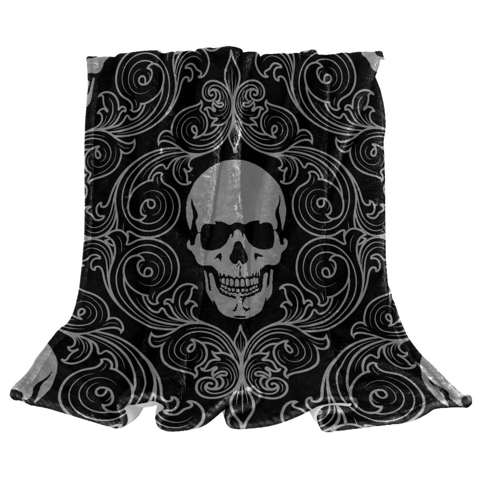Couverture polaire crâne noir jeté de lit chaud plaid divan 150x200