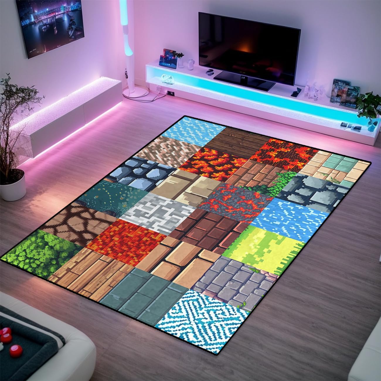 Game Room Rug - Video Game Decor for Boys Bedroom 2'5''x4' Block Theme Carpet Gaming Floor Mat Rugs for Boys Room Decor for Bedroom Living Playroom
