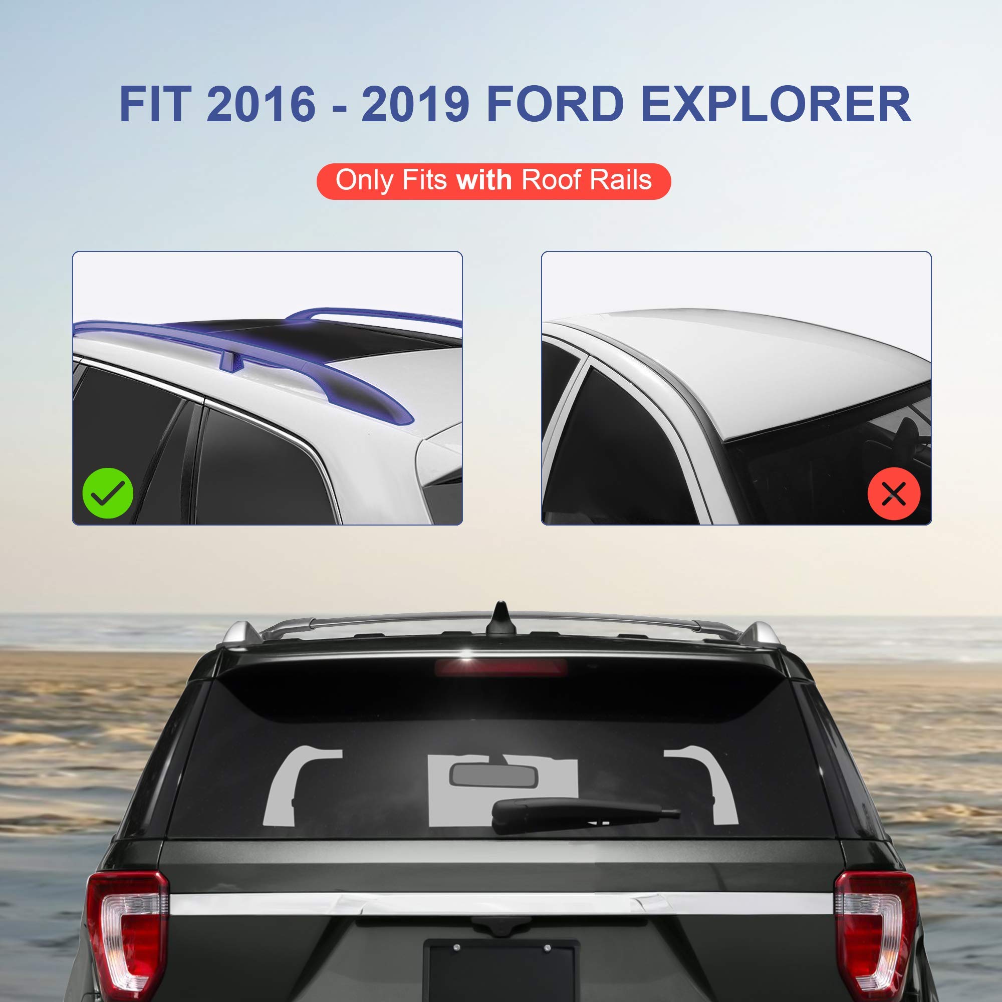 MOSTPLUS Roof Rack Cross Bar Rail Compatible for 2016 2017 2018 2019 Ford Explorer Cargo Racks