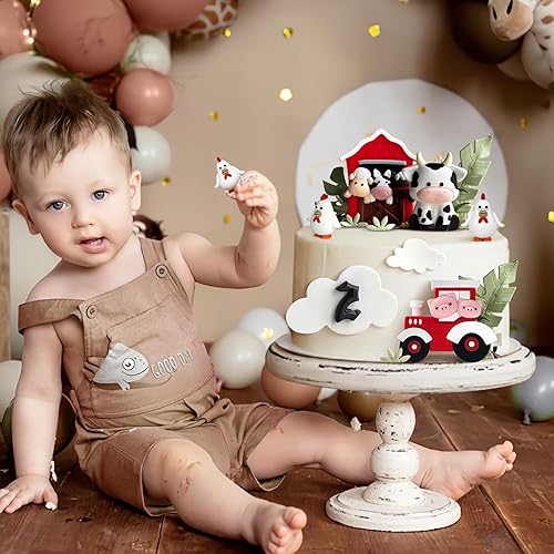 Miniatura 5 de 6 adornos para tartas de granja, decoración de animales de dibujos animados para decoración de fiesta de cumpleaños, baby shower (rojo)