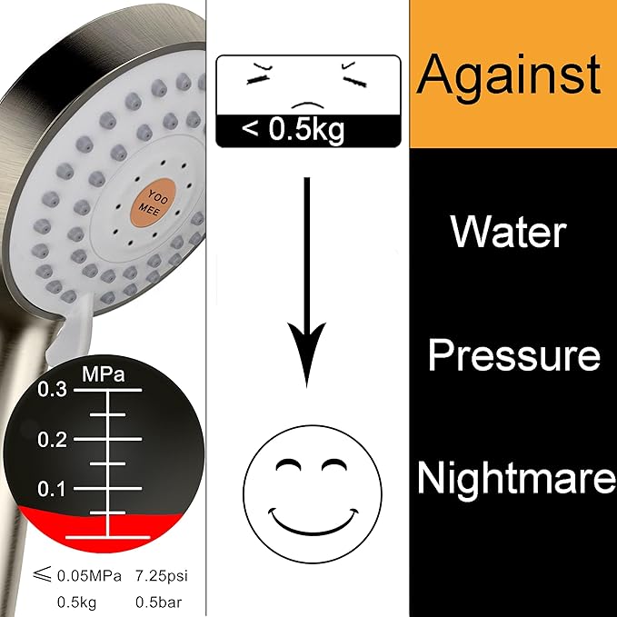 Regadera de Mano YOO.MEE Alta Presión, 3 Funciones, 79" Manguera, Acabado Cepillado miniatura 7