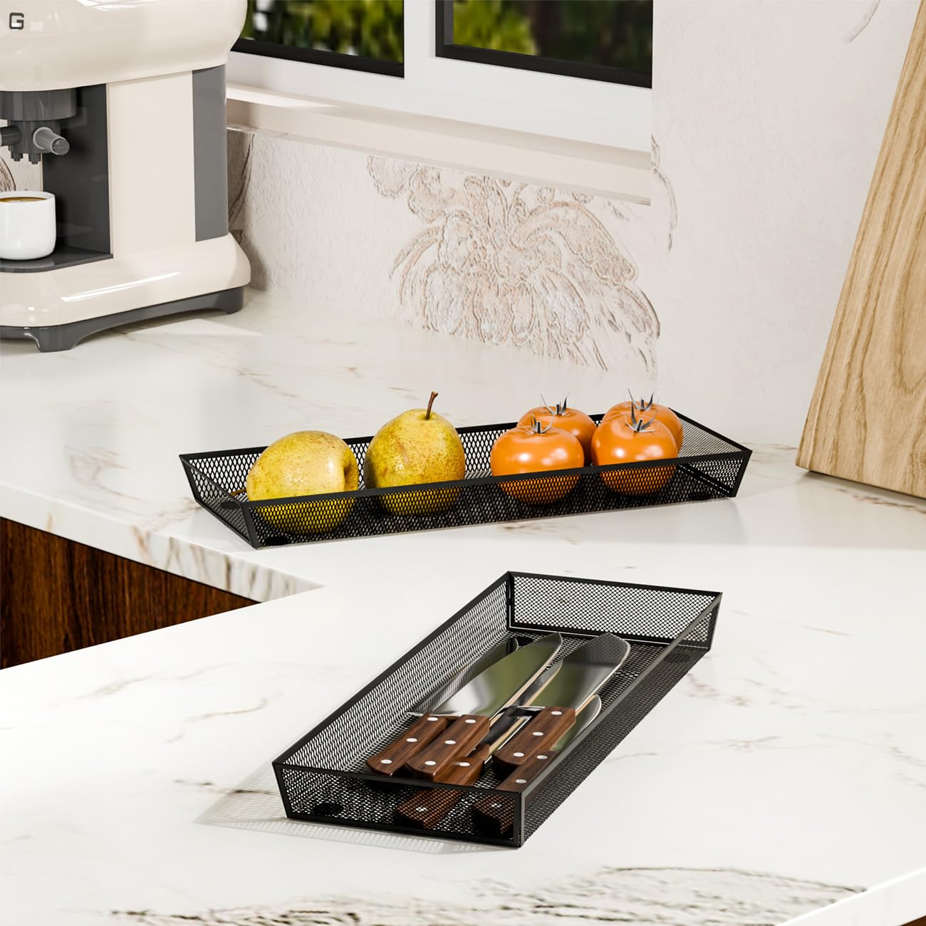 BYCY Organizador de cajones de cubiertos, organizador de utensilios de malla para almacenamiento de cocina, bandeja de malla de metal de acero negro para cubiertos, tenedores, cucharas, cuchillos (15