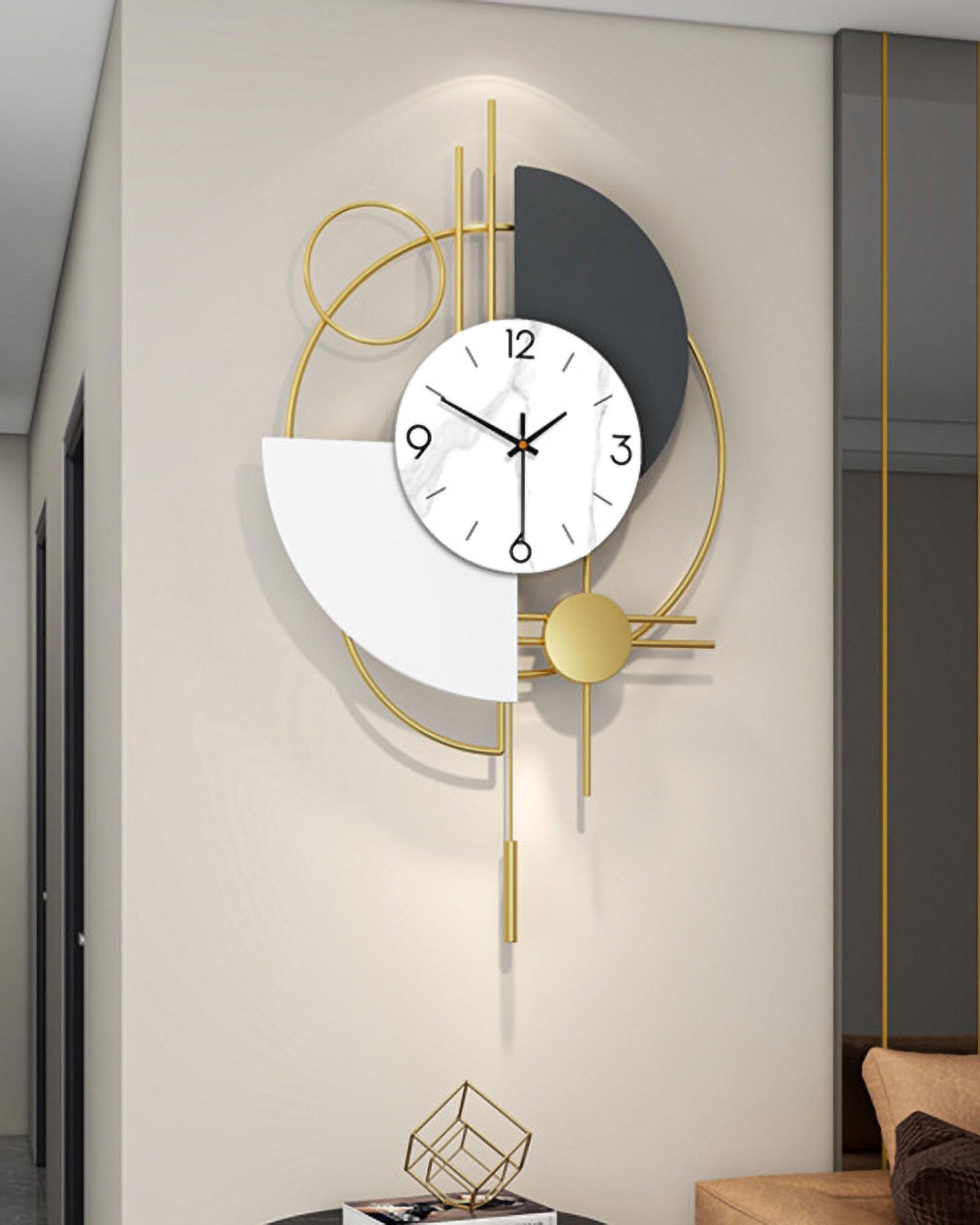 Reloj de Pared Moderno Silencioso, Gran Reloj Metálico Geométrico de 74 cm, Movimiento de Cuarzo Silencioso a Pilas, Decoración para Sala Dormitorio Oficina,Large