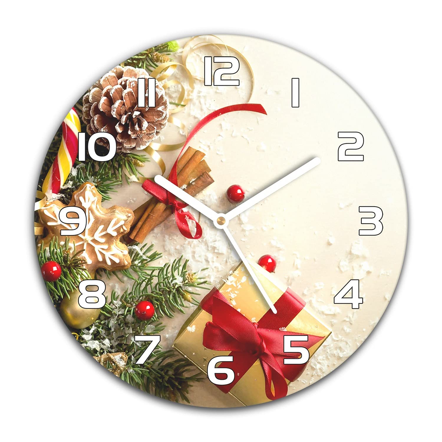 Horloge murale Noël 30 cm en verre silencieuse Coloray pour cuisine